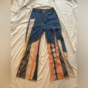 Easel brand bandana multi-colored flare jeans